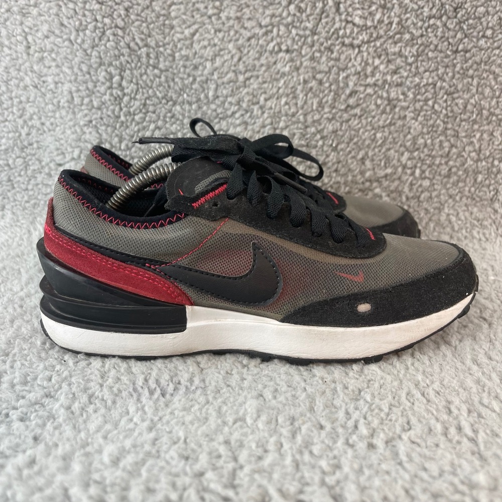 Nike Waffle One Kids GS Size 3.5Y Grey Black Red‎ Running Shoes DC0481-006